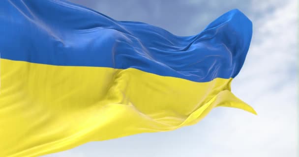 Λεπτομέρεια Της Εθνικής Σημαίας Της Ουκρανίας Κυματίζει Στον Άνεμο Μια — Αρχείο Βίντεο