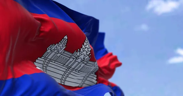 Detail Van Nationale Vlag Van Cambodja Wapperend Wind Een Heldere — Stockfoto