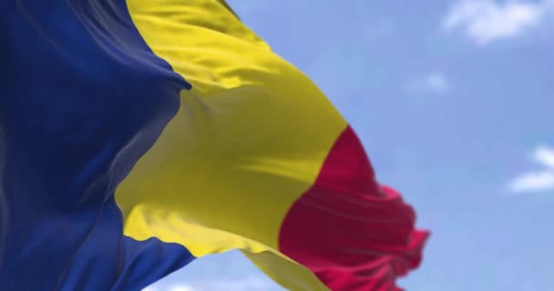 Detalj Den Nationella Flaggan Tchad Viftar Vinden Klar Dag Tchad — Stockvideo