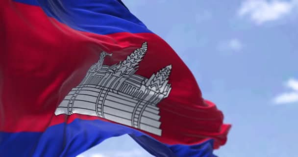 Detalle Bandera Nacional Camboya Ondeando Viento Día Claro Camboya País — Vídeos de Stock