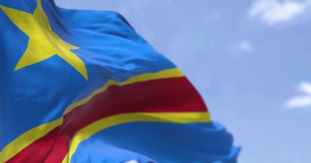 Dettaglio Della Bandiera Nazionale Della Repubblica Democratica Del Congo Sventola — Video Stock