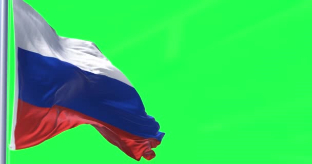 Detalle Bandera Nacional Rusia Ondeando Viento Aislado Sobre Fondo Verde — Vídeos de Stock