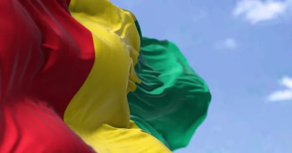 Detail National Flag Guinea Waving Wind Clear Day Guinea Coastal — Stock Photo, Image
