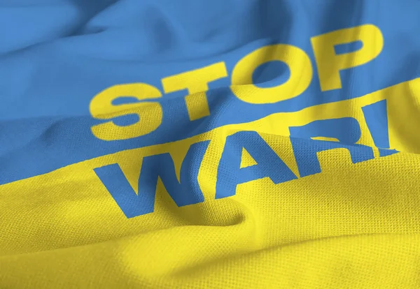Detail Národní Vlajky Ukrajiny Textem Stop War Demokracie Politika Vlastenectví — Stock fotografie