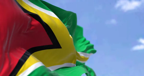 Detalhe Bandeira Nacional Guiana Acenando Vento Dia Claro Guiana País — Fotografia de Stock