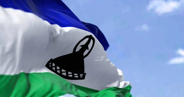 Detail National Flag Lesotho Waving Wind Clear Day Lesotho Enclaved — Stock Photo, Image