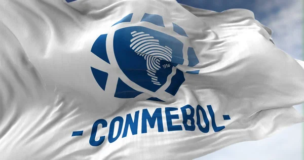 Luque Par Березень 2022 Вигляд Білого Прапора Логотипом Conmebol Махає — стокове фото