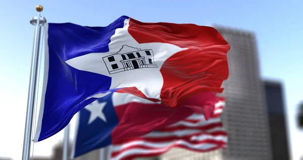 San Antonio Stadsvlag Wapperen Wind Met Texas Staat Verenigde Staten — Stockfoto