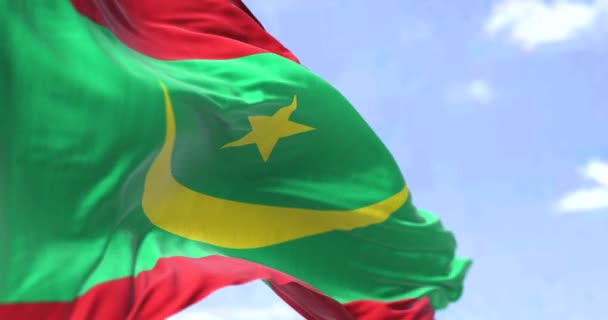 Деталь Государственного Флага Мавритании Размахивающего Ветром Ясный День Мавритания Является — стоковое видео