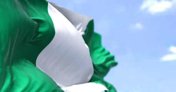 Деталь Національного Прапора Нігерії Який Махає Вітром Ясний День Нігерія — стокове фото