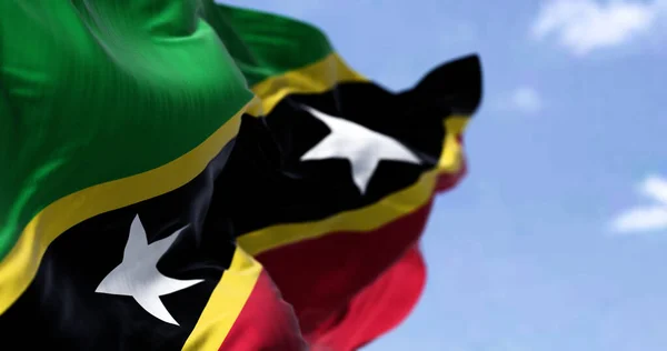 Részlet Nemzeti Zászló Szent Kitts Nevis Integetett Szél Egy Tiszta — Stock Fotó