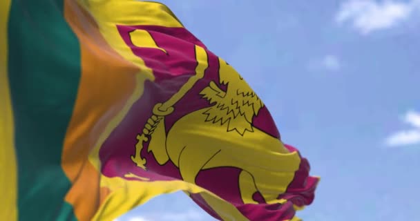 Detalhe Bandeira Nacional Sri Lanka Acenando Vento Dia Claro Sri — Vídeo de Stock