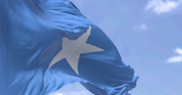 Szomália Nemzeti Zászlójának Részletei Amint Egy Tiszta Napon Integet Szélben — Stock videók