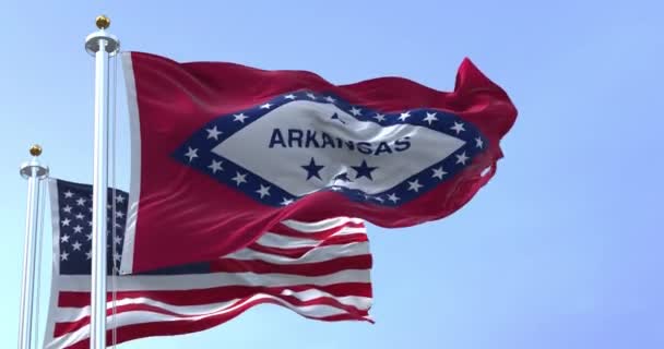 Las Banderas Del Estado Arizona Estados Unidos Ondeando Viento Democracia — Vídeos de Stock