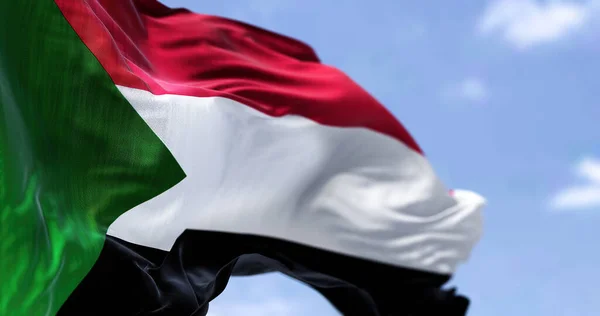 Detalle Bandera Nacional Sudán Ondeando Viento Día Claro Sudán País — Foto de Stock