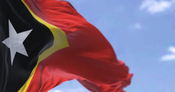 Detalle Bandera Nacional Timor Oriental Ondeando Viento Día Despejado Timor — Vídeos de Stock