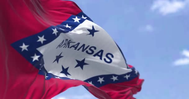 Arkansaská Státní Vlajka Vlála Větru Demokracie Nezávislost Americký Stát Bezešvé — Stock video