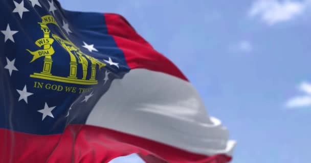 Державний Прапор Грузії Махає Вітром Джорджія Штат Південно Східному Регіоні — стокове відео