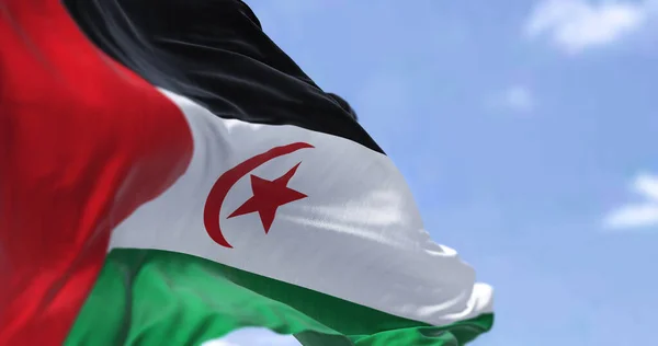 Detalle Bandera Nacional República Árabe Saharaui Democrática Ondeando Viento Día — Foto de Stock