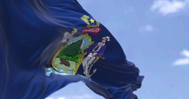 Bendera Negara Bagian Maine Mengibarkan Angin Maine Adalah Sebuah Negara — Stok Video