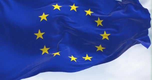 Europeiska Unionens Flagga Fladdrar Vinden Ekonomiska Och Finansiella Gemenskapen Politik — Stockvideo