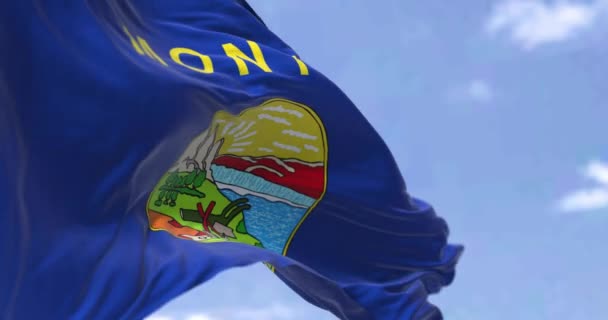 Bandera Montana Ondeando Viento Montana Estado Ubicado Subregión Mountain West — Vídeos de Stock