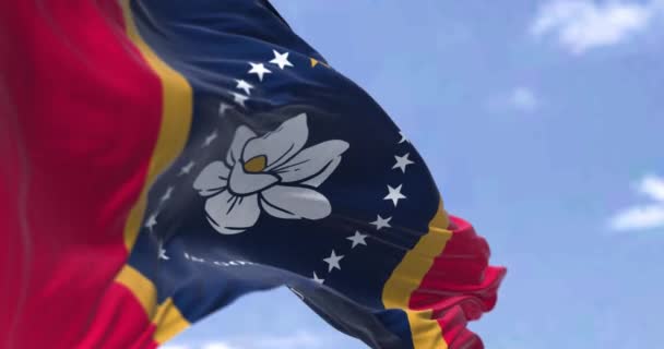 Bandera Del Estado Misisipi Ondeando Viento Mississippi Estado Región Sudeste — Vídeo de stock