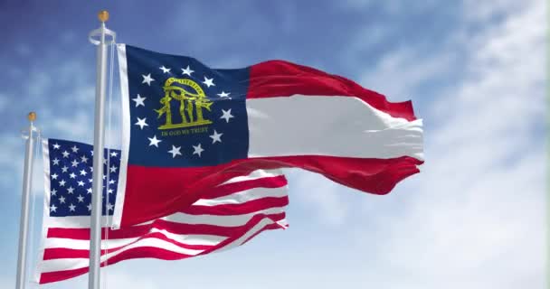 Bendera Negara Bagian Georgia Melambai Bersama Dengan Bendera Nasional Amerika — Stok Video
