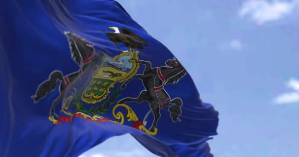 Флаг Штата Пенсильвания Размахивает Ветром Пенсильвания Американский Штат Охватывающий Среднеатлантический — стоковое видео