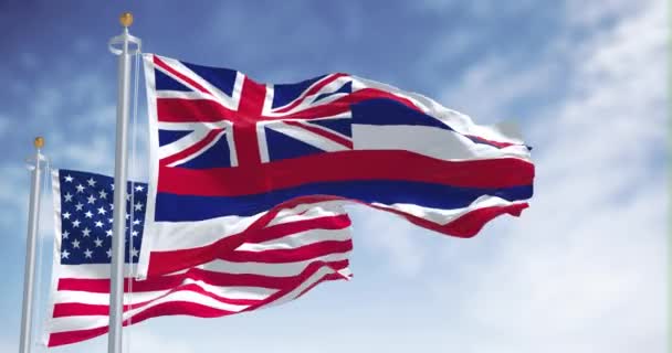 Bendera Negara Bagian Hawaii Melambai Bersama Dengan Bendera Nasional Amerika — Stok Video