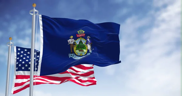 Maine State Flag Waving National Flag United States America Background — Stock Photo, Image