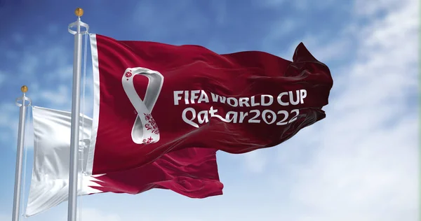 Ντόχα Κατάρ Ιανουάριος 2022 Σημαίες Κατάρ 2022 Λογότυπο Του Παγκοσμίου — Φωτογραφία Αρχείου
