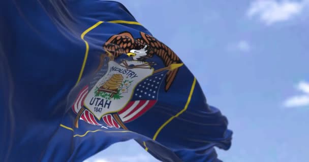 State Flag Utah Waving Wind Utah State Mountain West Subregion — Vídeos de Stock