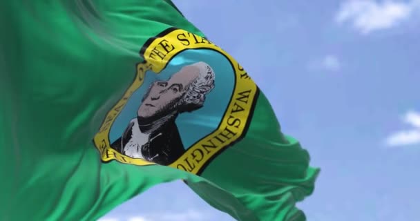 Bendera Negara Bagian Washington Mengibarkan Angin Washington Adalah Sebuah Negara — Stok Video