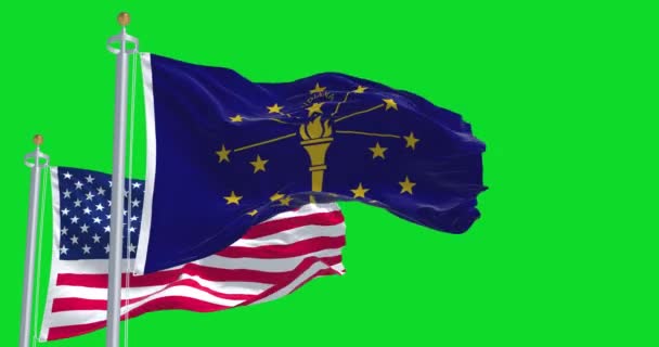 미국의 국기와 흔드는 인디애나 국기는 배경에 고립되어 있었다 인디애나 Indiana — 비디오