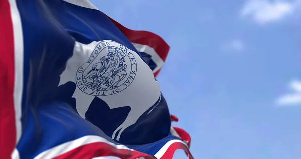 State Flag Wyoming Waving Wind Wyoming State Mountain West Subregion — Stok fotoğraf