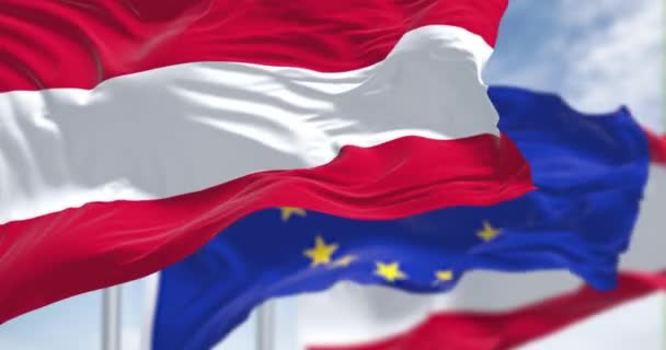 Circuito Cámara Lenta Sin Costuras Bandera Nacional Austria Ondeando Viento — Vídeos de Stock