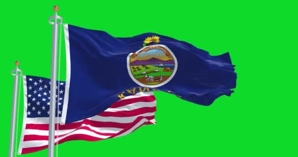 캔자스 국기가 미국의 국기와 배경에 고립되어 흔들고 있었다 캔자스주 Kansas — 비디오