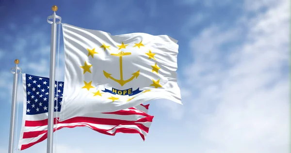 Rhode Island State Flag Waving National Flag United States America — Stockfoto