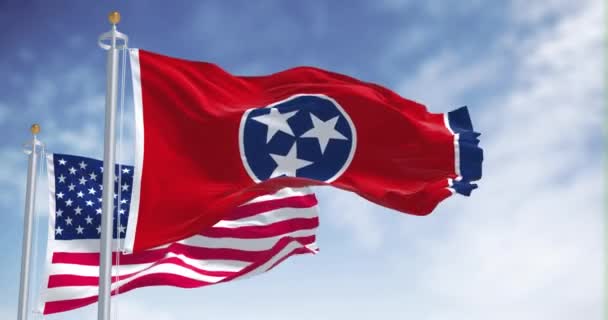 Bendera Negara Bagian Tennessee Melambai Bersama Dengan Bendera Nasional Amerika — Stok Video