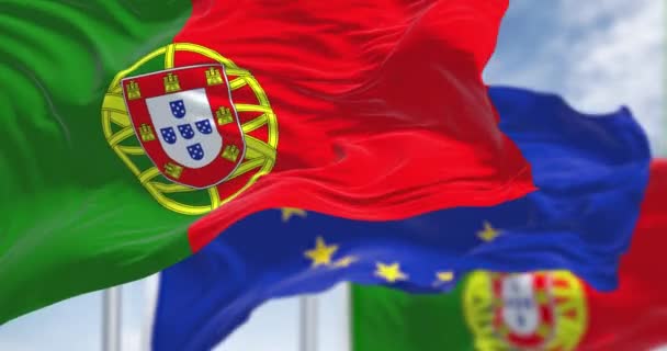 Seamless Loop National Flag Portugal Waving Wind Blurred European Union — Αρχείο Βίντεο
