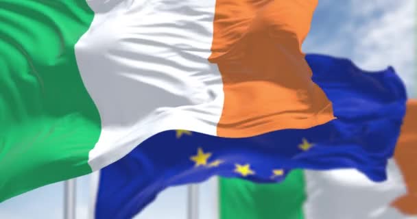 Seamless Slow Motion Loop National Flag Ireland Waving Wind Blurred — ストック動画