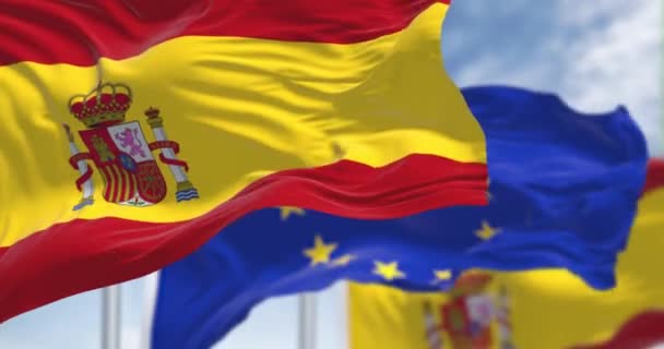 Seamless Slow Motion Loop National Flag Spain Waving Wind Blurred — Vídeos de Stock