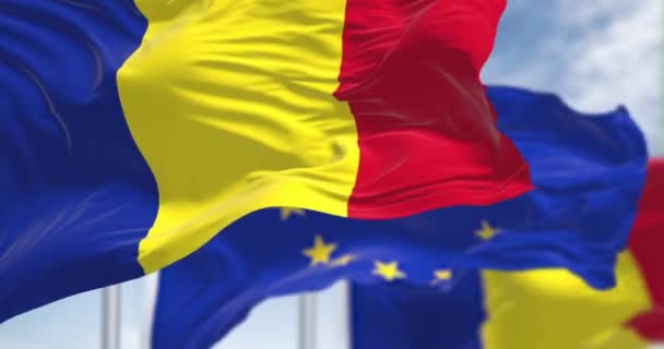 Seamless Slow Motion Loop National Flag Romania Waving Wind Blurred — Stockvideo