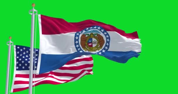 Прапор Штату Міссурі Розмахує Разом Національним Прапором Сполучених Штатів Америки — стокове відео