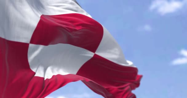 Zökkenőmentes Hurkot Lassított Felvétel Zászló Grönland Integetett Szél Egy Tiszta — Stock videók
