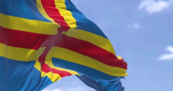 Buclă Fără Sudură Mișcare Lentă Steagului Insulei Aland Fluturând Vânt — Videoclip de stoc