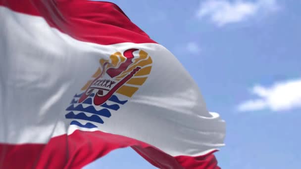 Безшовна Петля Повільному Русі Прапора Французької Полінезії Махала Вітром Ясний — стокове відео