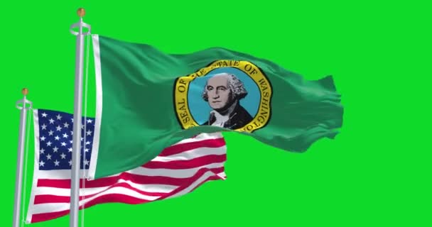 Washington State Flaggan Viftar Tillsammans Med Den Nationella Flaggan Förenta — Stockvideo
