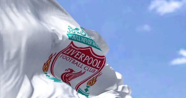 Liverpool Velká Británie Květen 2022 Vlajka Liverpoolského Fotbalového Klubu Vlaje — Stock fotografie